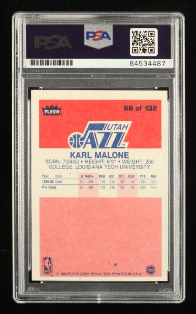 Karl Malone Signed 1986-87 Fleer #68 RC - Autograph Graded PSA 9 - Rookie Card