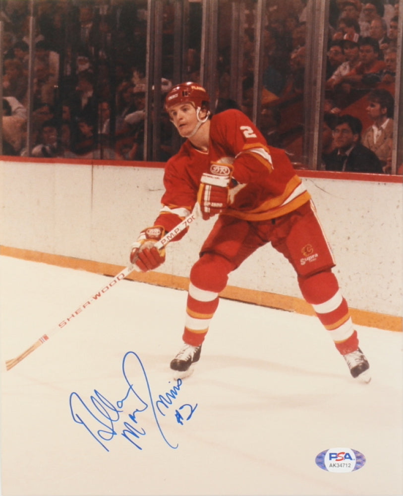 Al MacInnis Signed Flames 8x10 Photo (PSA) Stanley Cup Champ & 7x All-Star