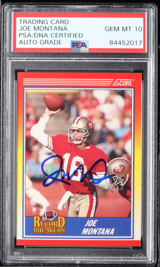Joe Montana Signed 1990 Score #594 Record Breakers - Autograph Graded (PSA) 10