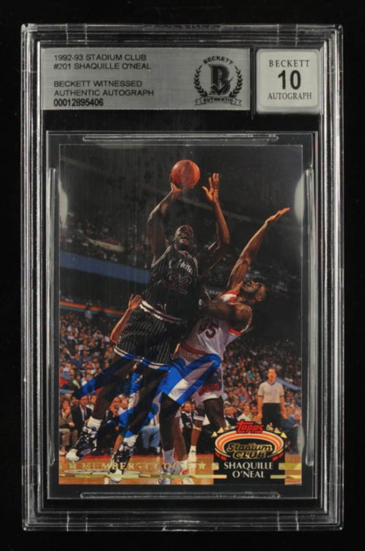 Shaquille O'Neal Signed 1992-93 Stadium Club #201 MC - Autograph Graded Beckett (BGS) 10 - Rookie Card