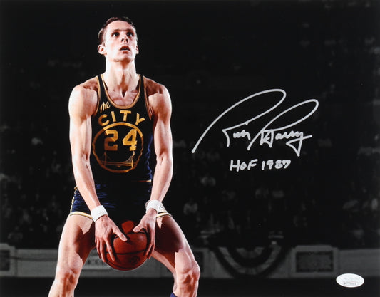 Rick Barry Signed Warriors 11x14 Photo Inscribed "HOF 1987" (JSA)