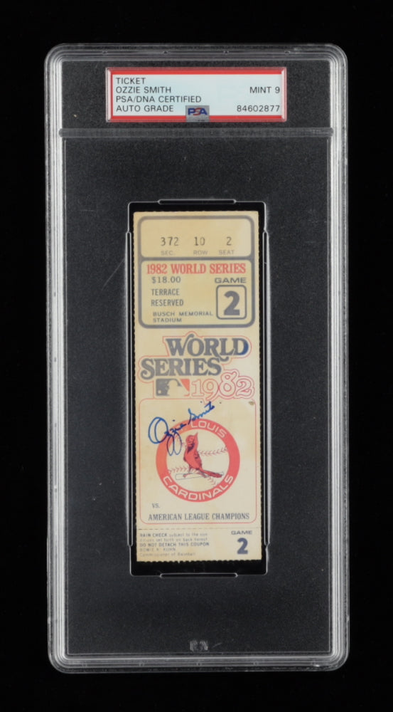 Ozzie Smith Signed 1982 World Series Game 2 Ticket (PSA) Autograph Graded PSA 9