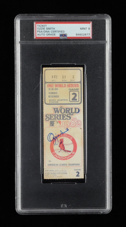 Ozzie Smith Signed 1982 World Series Game 2 Ticket (PSA) Autograph Graded PSA 9