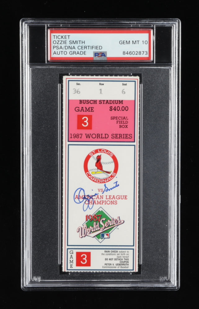 Ozzie Smith Signed 1987 World Series Game 3 Ticket - Autograph Graded (PSA) 10