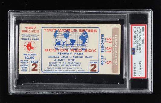 Carl Yastrzemski Signed 1967 World Series Game 2 Ticket - Autograph Graded (PSA) 10