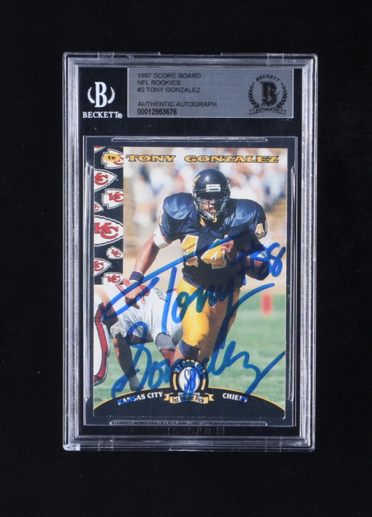 Tony Gonzalez Signed 1997 Score Board NFL Rookies #2 RC (BGS) - Rookie Card