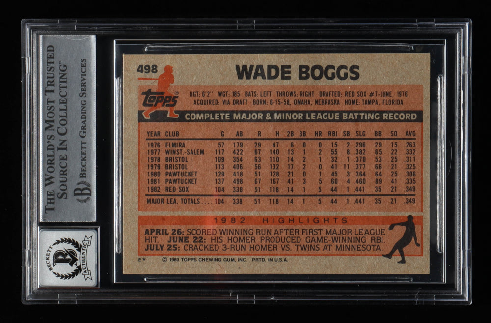 Wade Boggs Signed 1983 Topps #498 - Autograph Graded Beckett 10 - Rookie Card