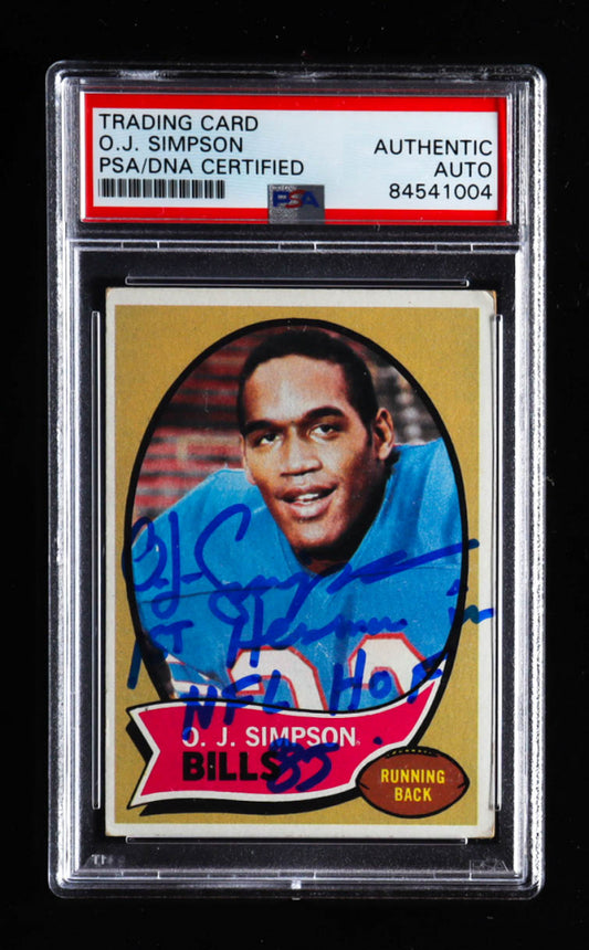 O.J. Simpson Signed 1970 Topps #90 RC Inscribed "1st Heisman in NFL HOF 85" (PSA) - Rookie Card