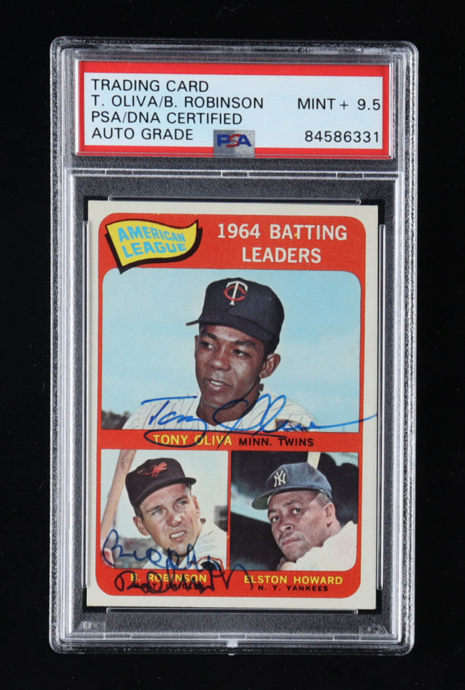 Tony Oliva & Brooks Robinson Signed Tony Oliva / Elston Howard / Brooks Robinson 1965 Topps #1 AL Batting Leaders - Auto Grade PSA 9.5