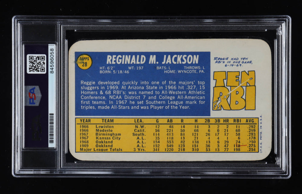 Reggie Jackson Signed 1970 Topps Super #28 Inscribed "HOF 93" - Auto Grade PSA 10