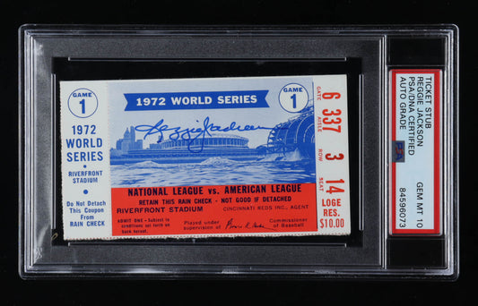 Reggie Jackson Signed 1972 World Series Game 1 Ticket Stub - Autograph Graded (PSA) 10