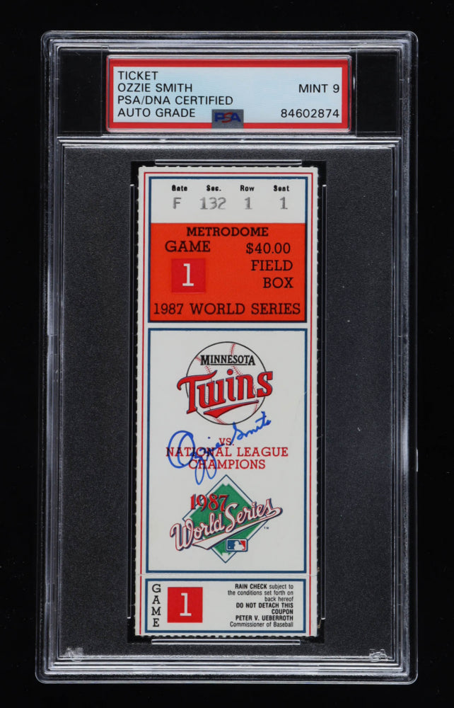 Ozzie Smith Signed 1987 World Series Game 1 Ticket - Autograph Graded (PSA) 9