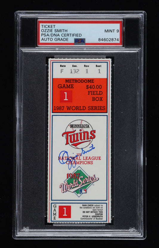 Ozzie Smith Signed 1987 World Series Game 1 Ticket - Autograph Graded (PSA) 9
