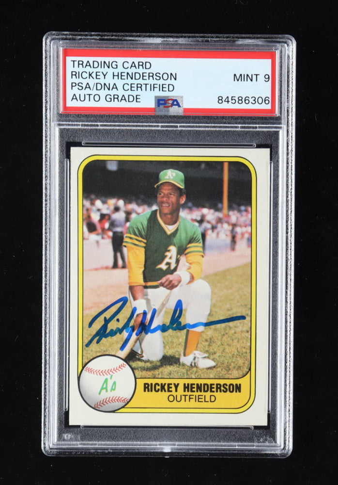 Rickey Henderson Signed 1981 Fleer #574 - Autograph Graded PSA 9