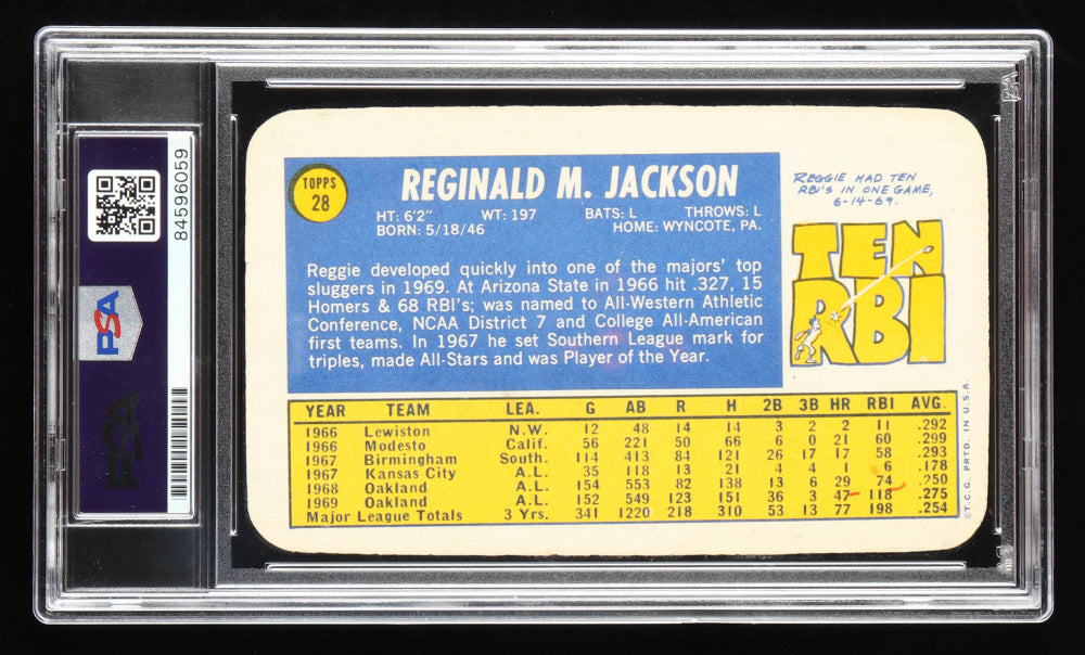 Reggie Jackson Signed 1970 Topps Super #28 with Multiple Inscriptions - Autograph Graded (PSA) 10