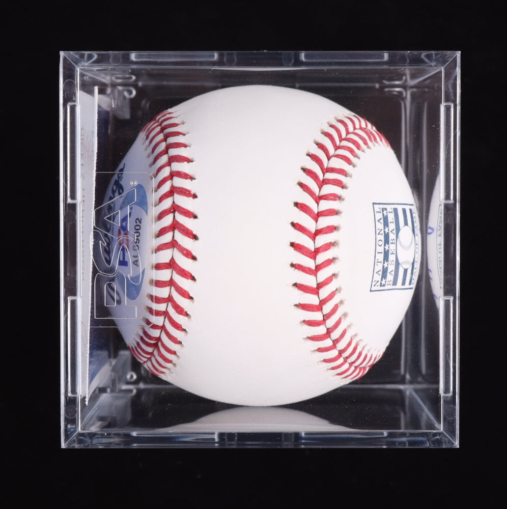 Rickey Henderson Signed OML Hall of Fame Logo Baseball with Display Case (PSA - Graded 10)