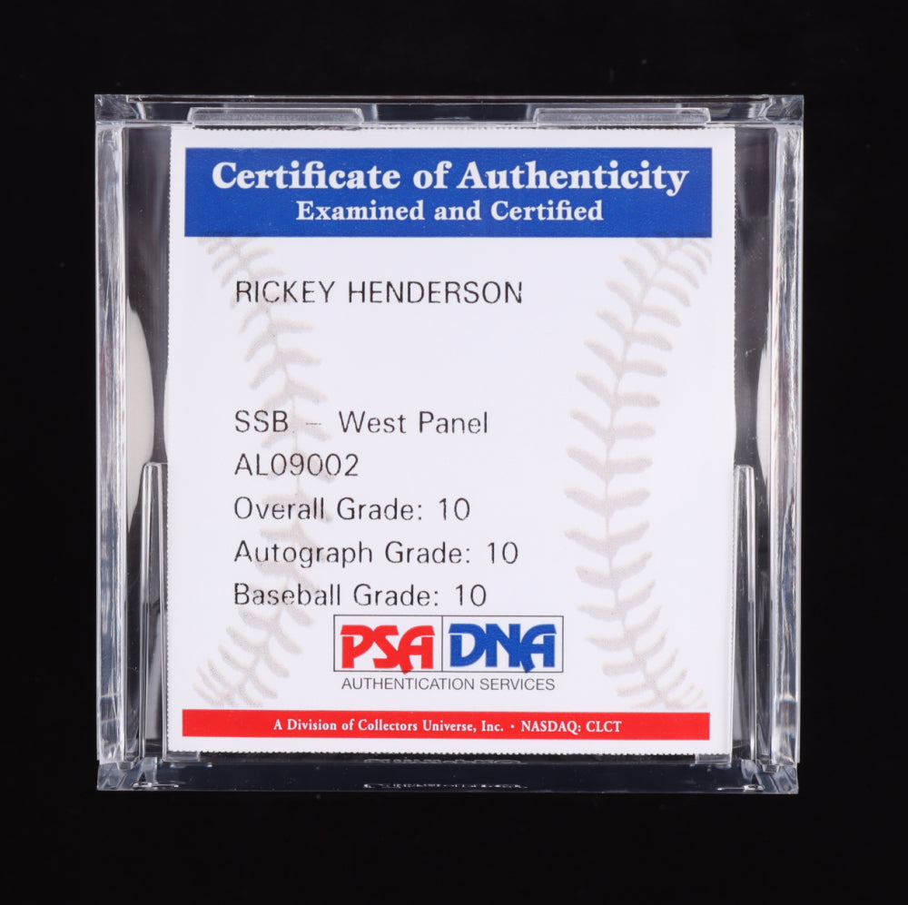 Rickey Henderson Signed OML Hall of Fame Logo Baseball with Display Case (PSA - Graded 10)