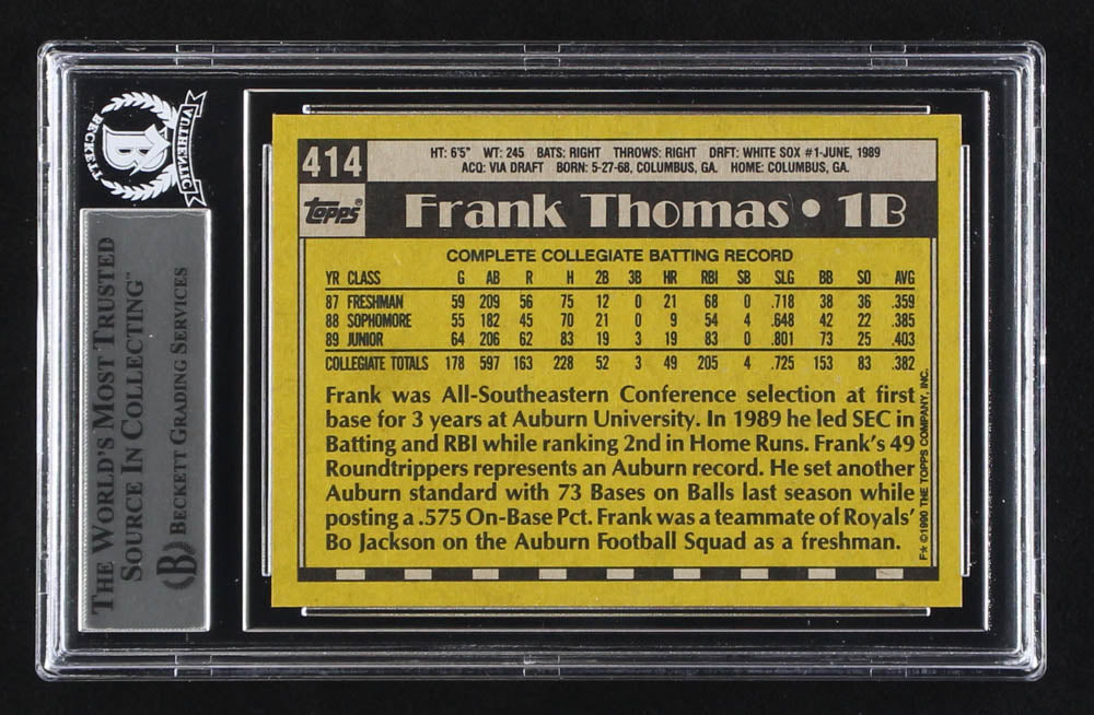 Frank Thomas Signed 1990 Topps #414B RC (BGS) - Rookie Card