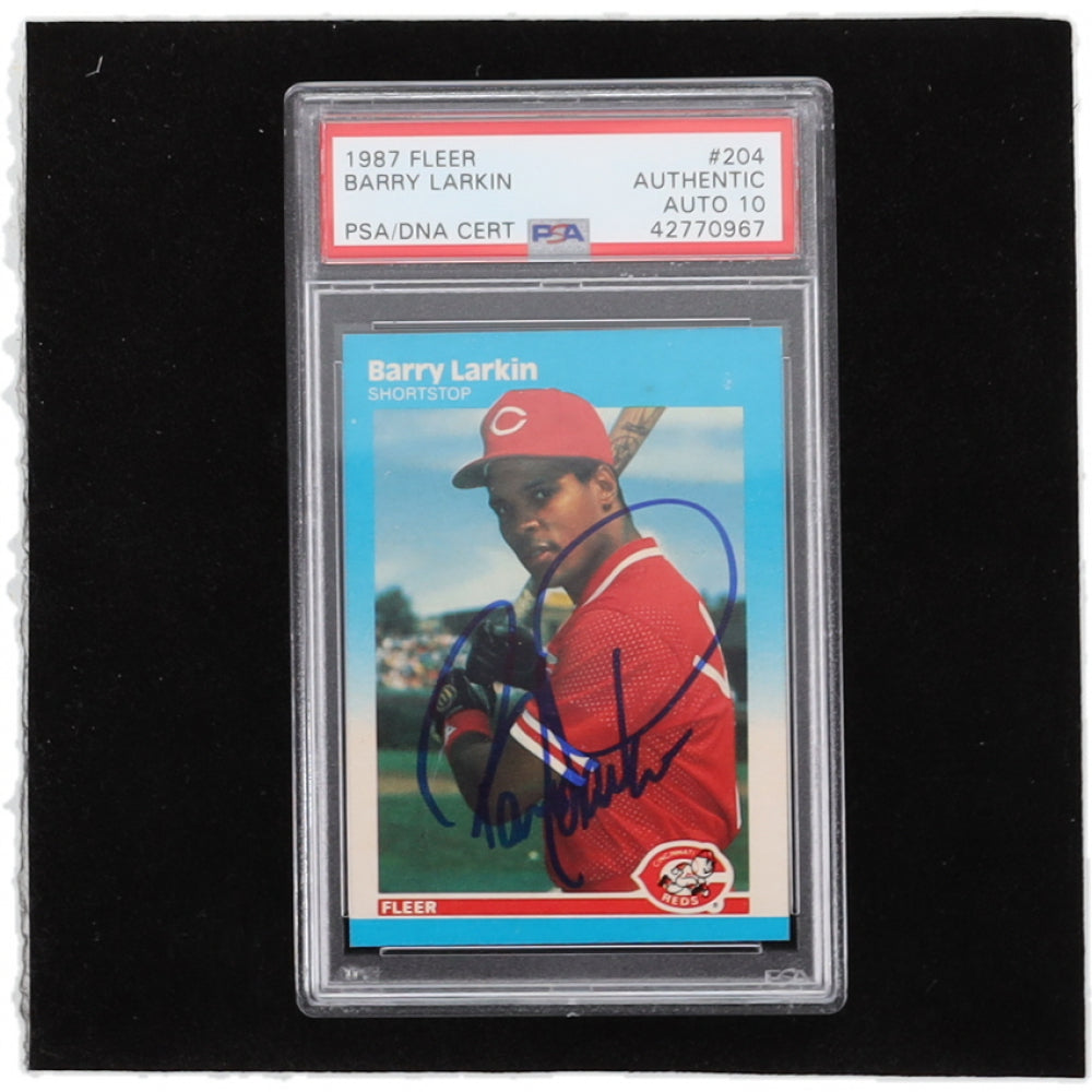 Barry Larkin Signed 1987 Fleer #204 - Autograph Graded PSA 10 - Rookie Card