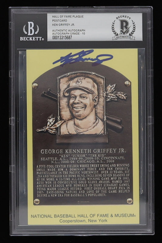 Ken Griffey Jr. Signed Hall of Fame Plaque Postcard (Beckett) - Autograph graded BGS 10