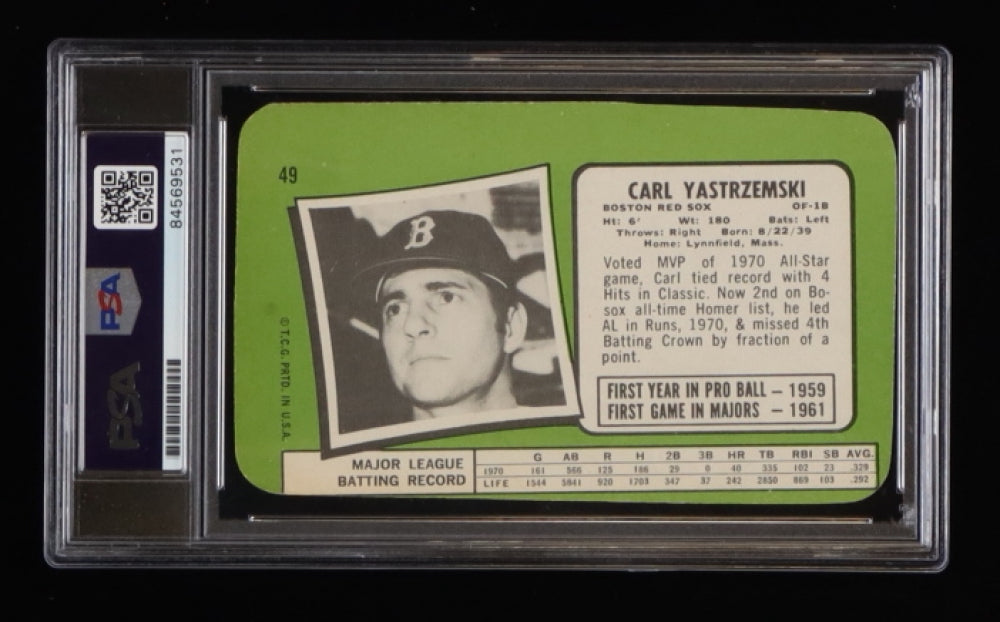 Carl Yastrzemski Signed 1971 Topps Super #49 - Autograph Graded PSA 8