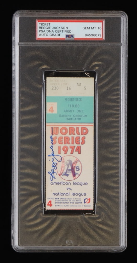 Reggie Jackson Signed 1974 World Series Game 4 Ticket - Autograph Graded PSA 10