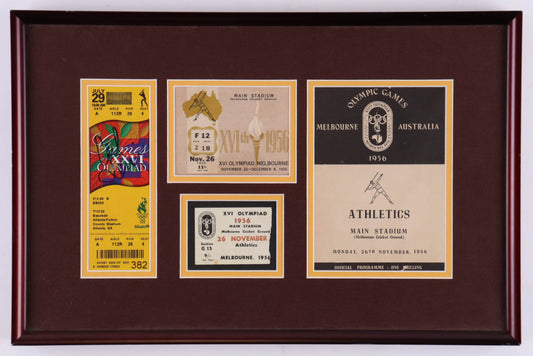 Carl Lewis Signed (Beckett) Team USA Custom Framed 1996 Olympics Ticket Display