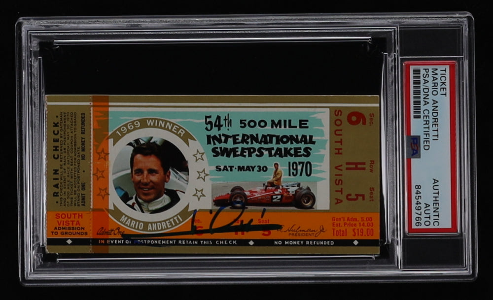 Mario Andretti Signed 1970 500 Mile International (Indy 500) Sweepstakes Ticket (PSA)