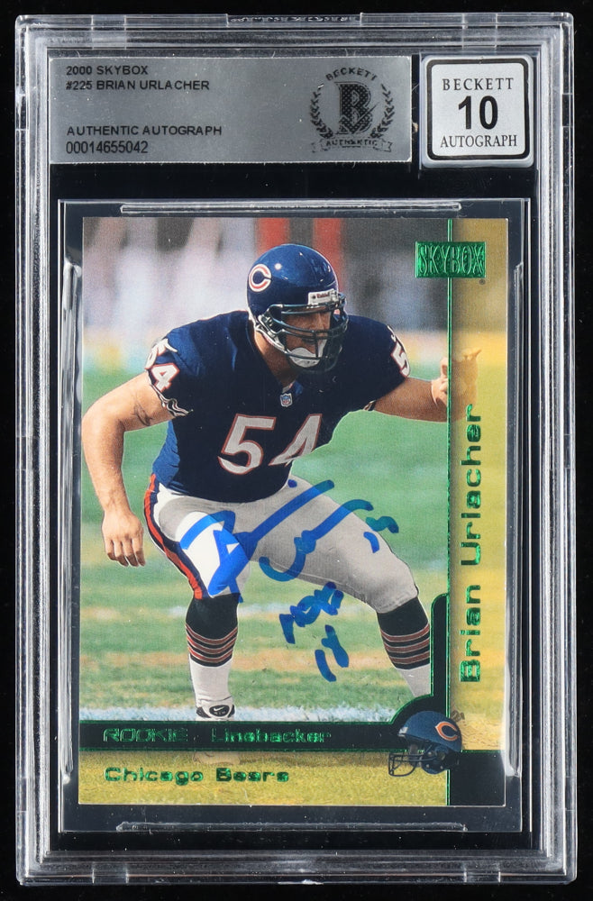 Brian Urlacher Signed 2000 SkyBox #225 Inscribed "HOF 18" - Autograph Graded Beckett (BGS) 10 - Rookie Card