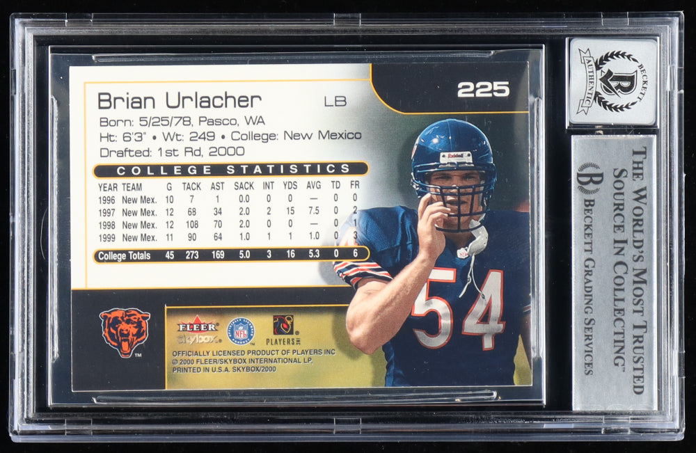 Brian Urlacher Signed 2000 SkyBox #225 Inscribed "HOF 18" - Autograph Graded Beckett (BGS) 10 - Rookie Card