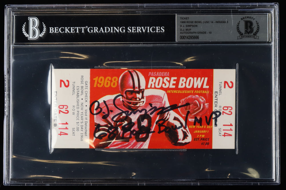 O. J. Simpson Signed 1968 Rose Bowl Game Ticket Inscribed "68 Rose Bowl MVP" (BGS) - Autograph graded BGS 10