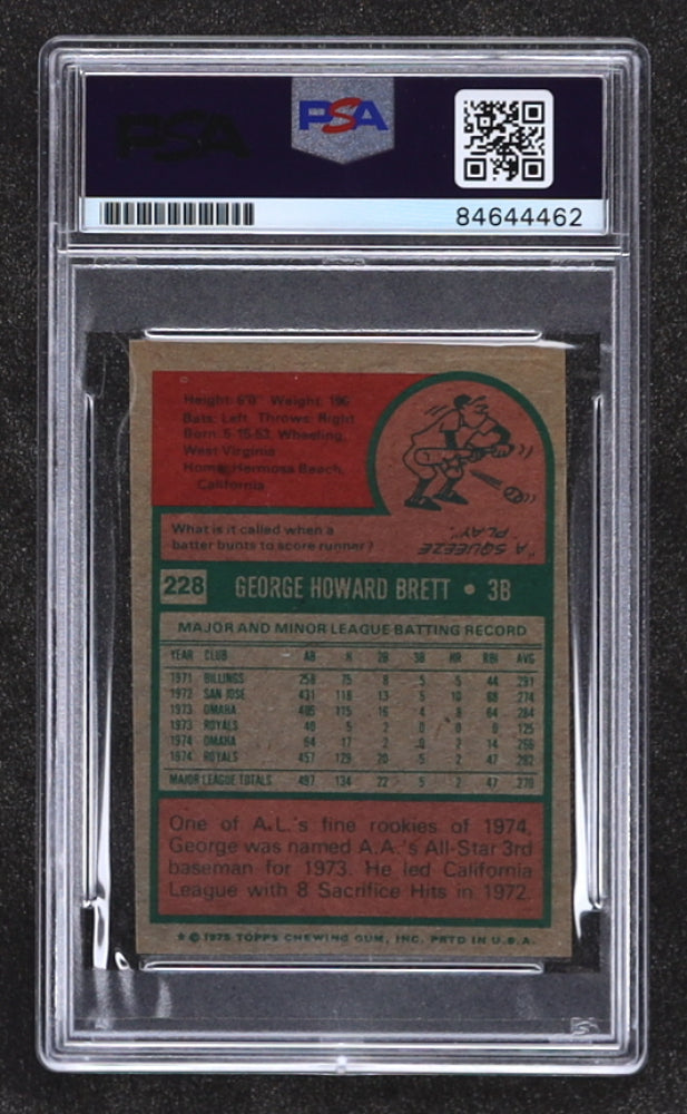 George Brett Signed 1975 Topps Mini #228 RC - Autograph Graded PSA 9 - Rookie Card