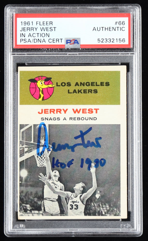 Jerry West Signed 1961-62 Fleer #66 Inscribed "HOF 1980" (PSA) - Rookie Card