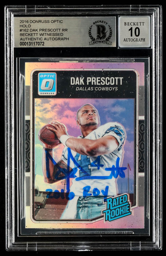 Dak Prescott Signed 2016 Donruss Optic Holo #162 RC RR Inscribed "2016 ROY" - Autograph Graded (BGS) 10 - Rookie Card