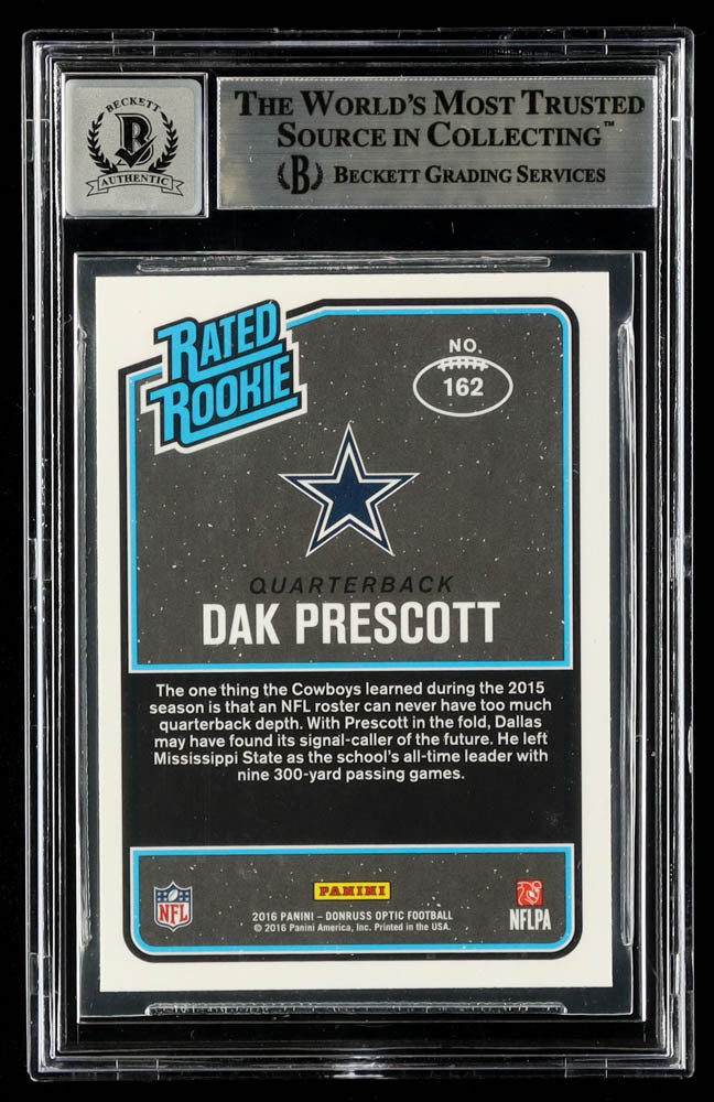 Dak Prescott Signed 2016 Donruss Optic Holo #162 RC RR Inscribed "2016 ROY" - Autograph Graded (BGS) 10 - Rookie Card