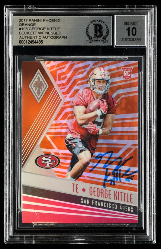 George Kittle Signed 2017 Panini Phoenix Orange #195 - Autograph Graded (BGS) 10 - Rookie Card