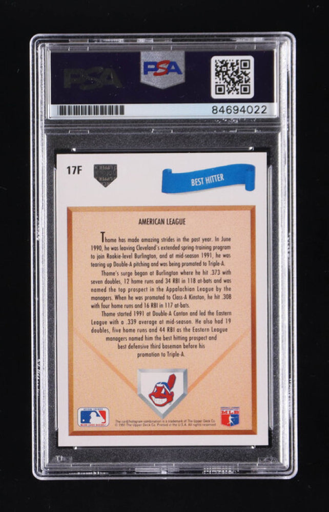 Jim Thome Signed 1991 Upper Deck Final Edition #17F RC - Autograph Graded (PSA) 10 - Rookie Card