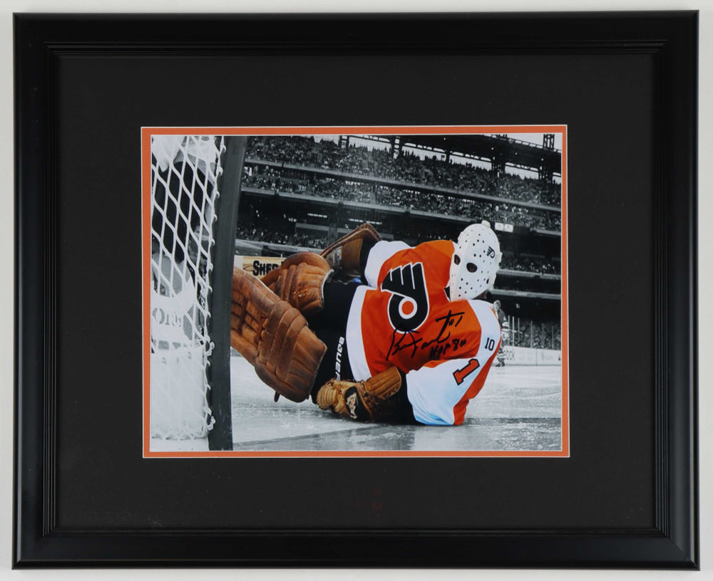 Bernie Parent Signed (Beckett) Flyers Custom Framed Photo Inscribed "HOF 86"