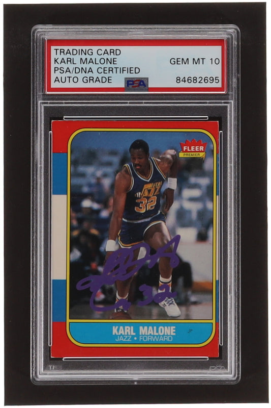 Karl Malone Signed 1986-87 Fleer #68 RC - Autograph Graded (PSA) 10 - Rookie Card