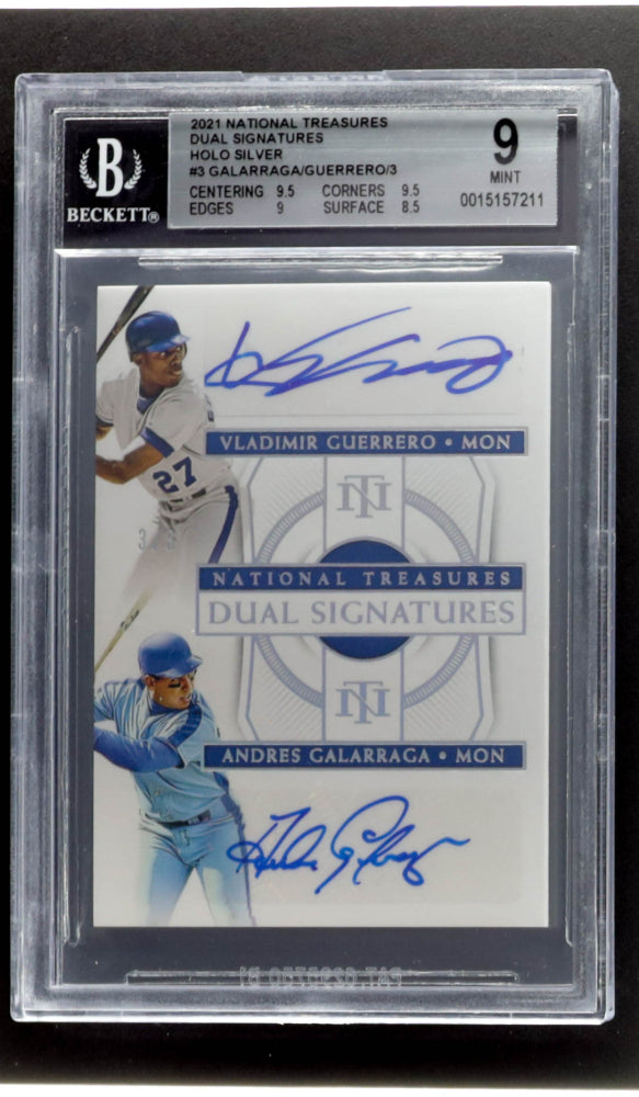 Andres Galarraga / Vladimir Guerrero 2021 Panini National Treasures Dual Signatures Holo Silver #3 #3/3 (BGS 9) Serially Numbered #3 / 3