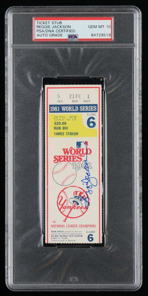 Reggie Jackson Signed 1981 World Series Ticket - Autograph Graded PSA 10