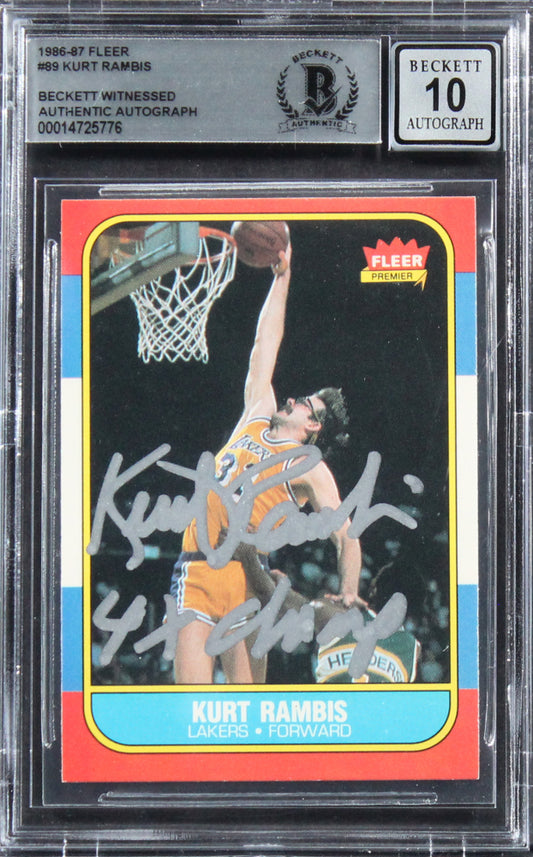 Kurt Rambis Signed 1986-87 Fleer #89 Inscribed "4x Champ" - Autograph Graded  (BGS) 10 - Rookie Card