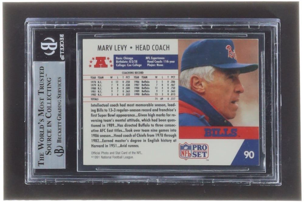 Marv Levy Signed 1991 Pro Set #90 CO (BGS)