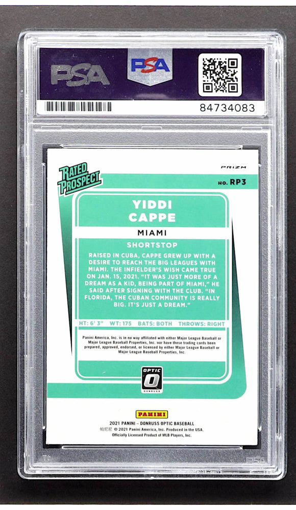 Yiddi Cappe Signed 2021 Donruss Optic Rated Prospects #3 (PSA) - Rookie Card