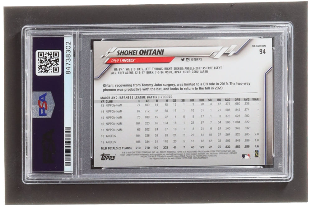 Shohei Ohtani Signed 2020 Topps UK #94 - Autograph Graded (PSA) 10