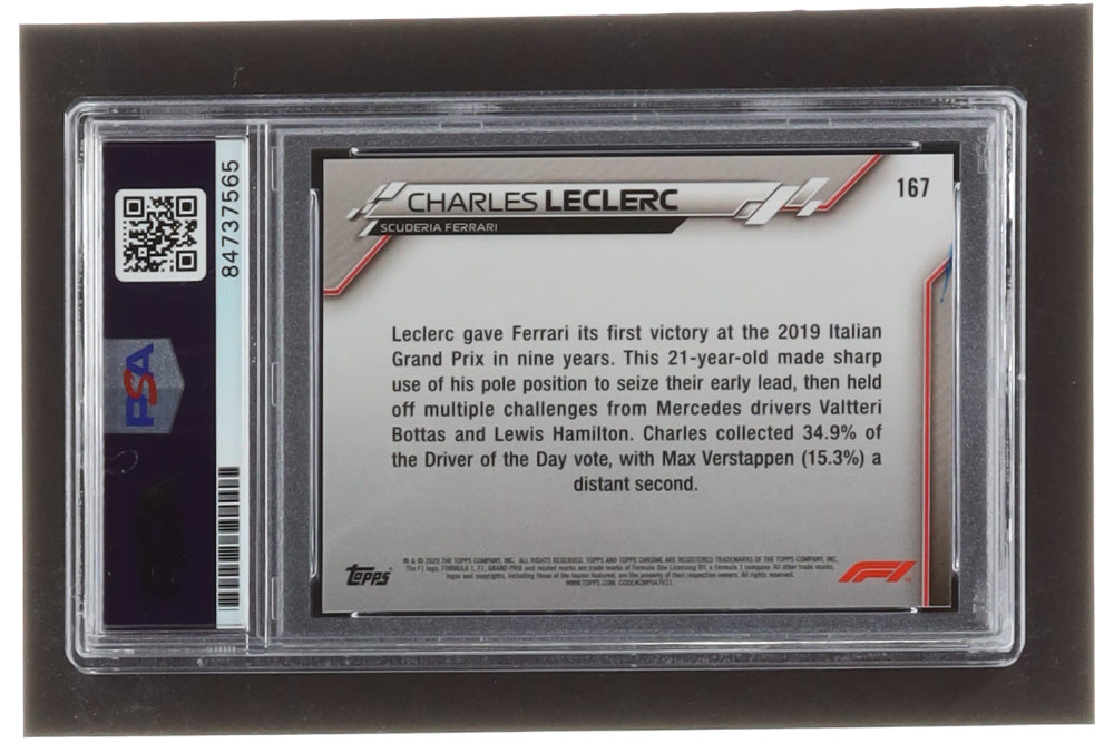 Charles Leclerc Signed 2020 Topps Chrome Sapphire Formula 1 #167 / Grand Prix Driver of the Day (PSA)