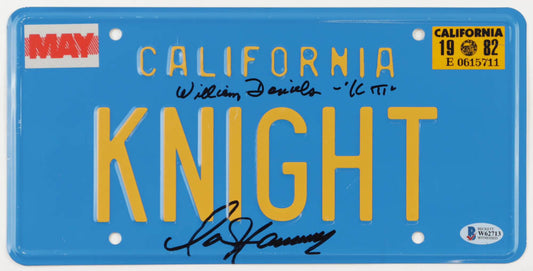 David Hasselhoff & William Daniels Signed (Beckett) "Knight Rider" 6x12 License Plate Inscribed "Kitt"