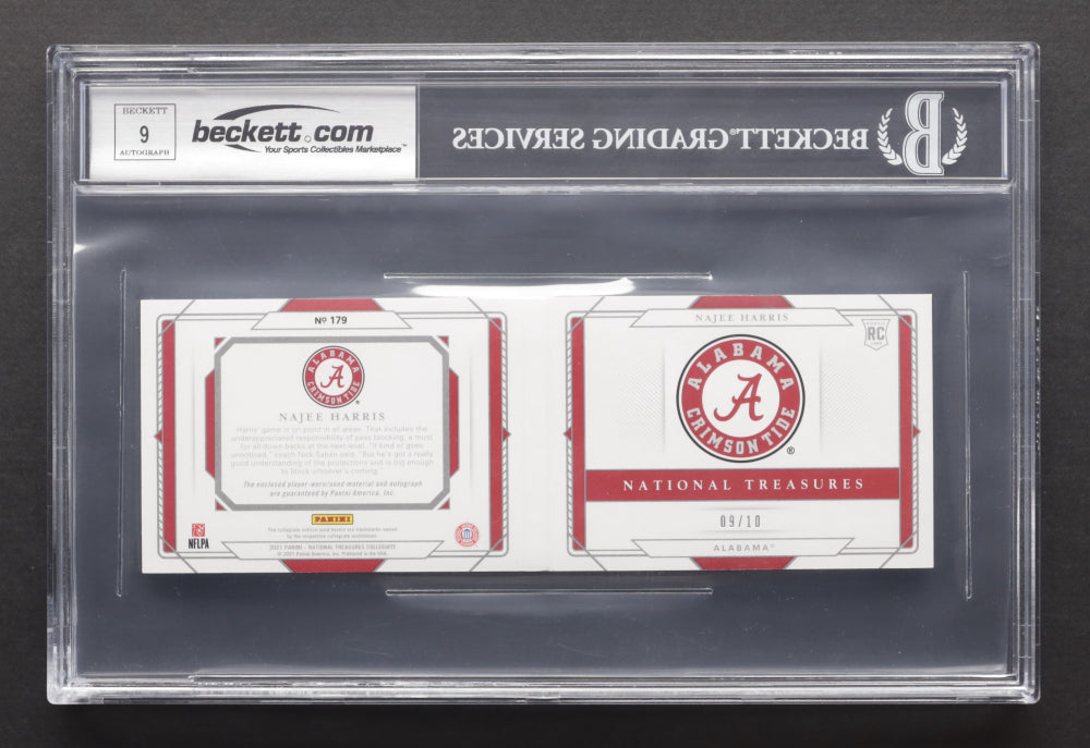 Najee Harris 2021 Panini National Treasures Collegiate College Material Signatures Booklet Championship Logo #179 #9/10 (BGS 8.5) - Serially Numbered #9 / 10 / Autograph Graded Beckett (BGS) 9 - Rookie Card