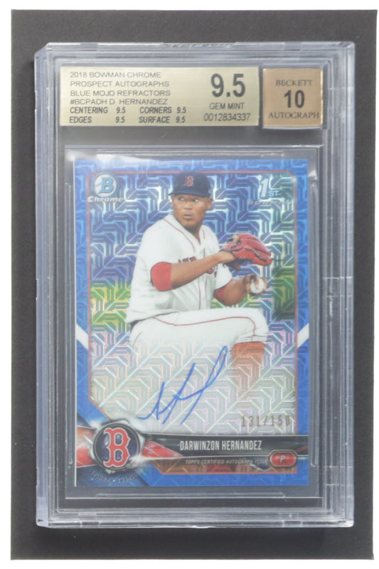 Darwinzon Hernandez 2018 Bowman Chrome Prospect Autographs Blue Mojo Refractors #BCPADH (BGS 9.5) Autograph Graded BGS 10 | Rookie Card | Serially Numbered #131 / 150