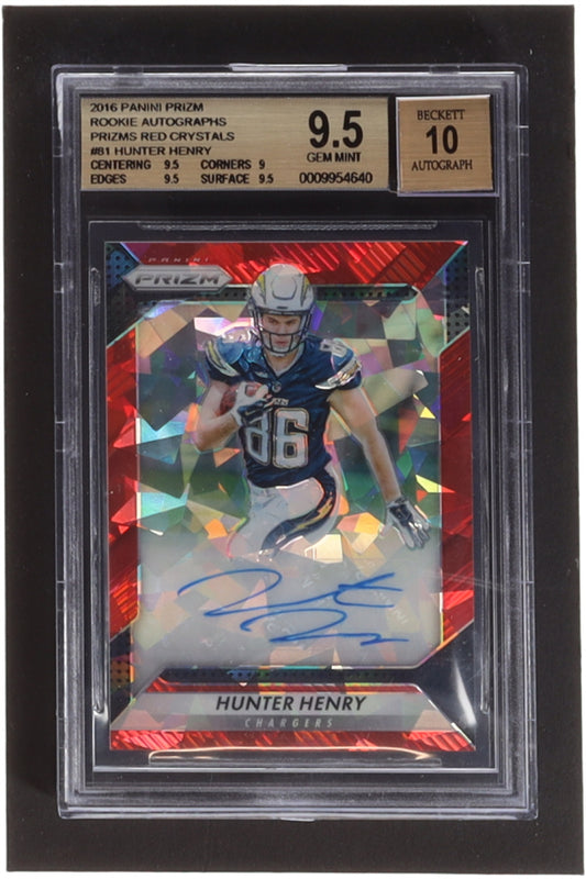 Hunter Henry 2016 Panini Prizm Rookie Autographs Prizms Red Crystals #81 (BGS 9.5) Rookie Card | Autograph Graded Beckett (BGS) 10 | Serially Numbered #47 / 75